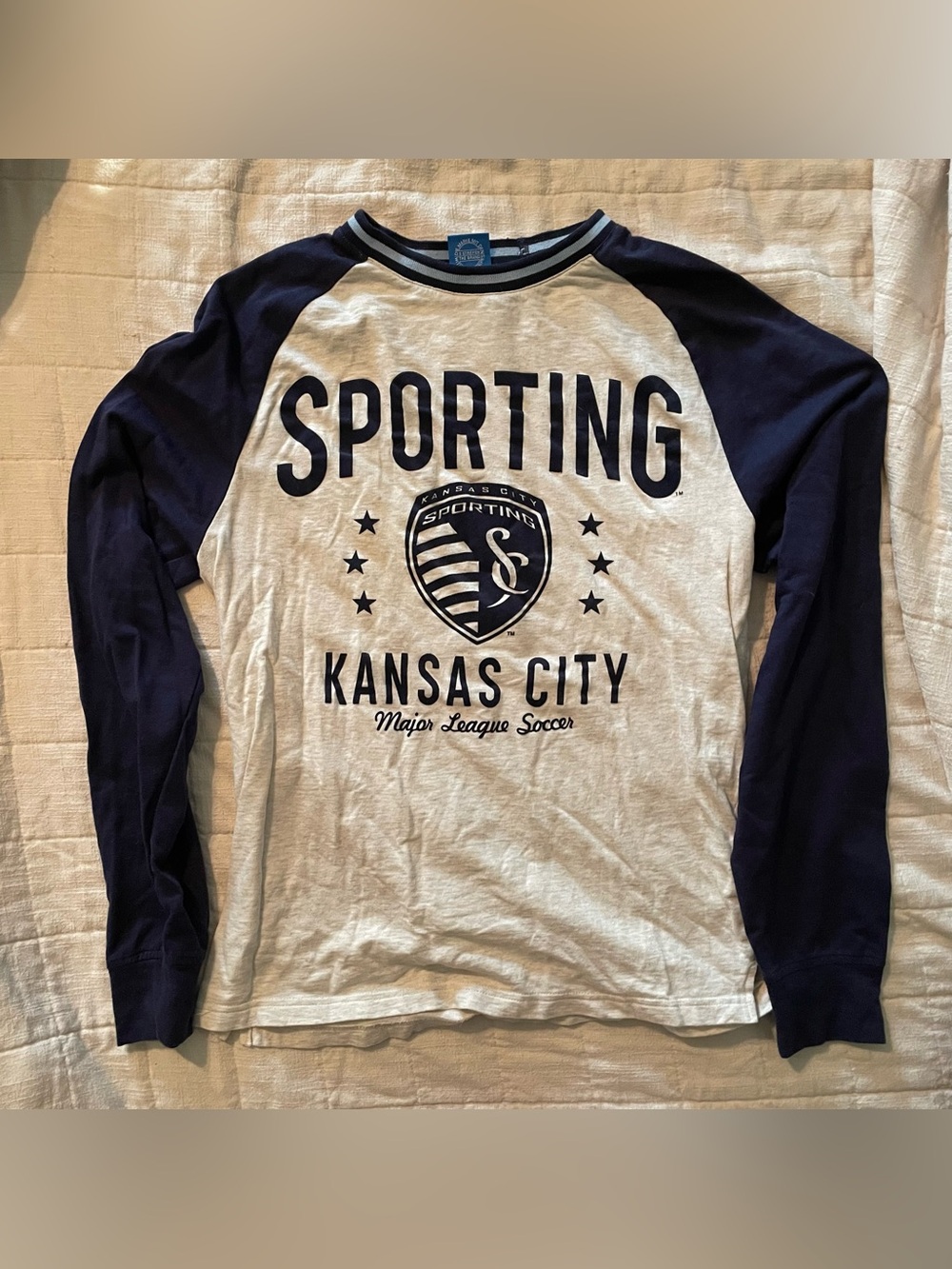 adidas Sporting Kansas City White and Navy Long Sleeve Raglan Tee